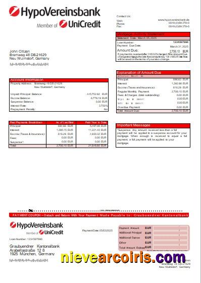 Germany HypoVereinsbank bank mortgage statement